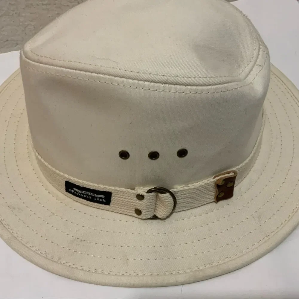Vintage The Original Panama Jacket Canvas Bush Safari Fedora Hat White Medium